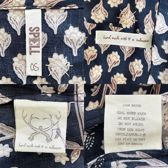 Spell Bohemian Royale Maxi Kimono Belted Charcoal Print One Size EUC - Picture 6 of 10